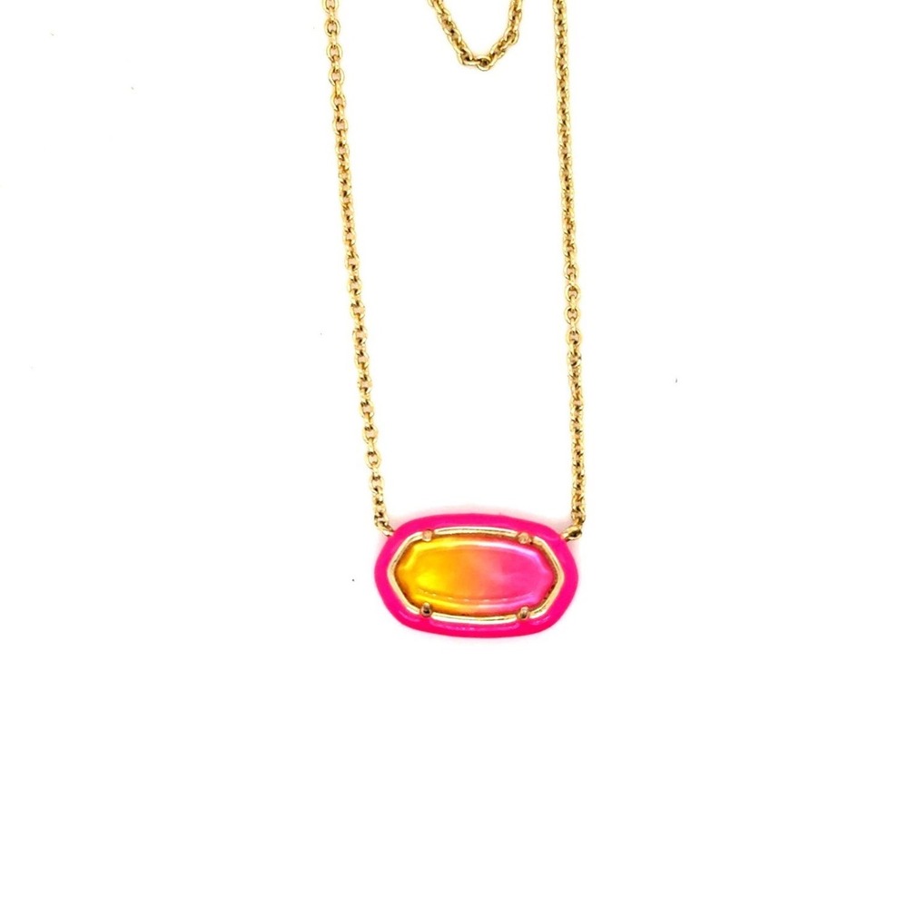 Kendra Scott Elisa Gold Sunset Ombre Neon Pink Frame Necklace 19" Adjustable
